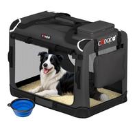 CADOCA Dog Crate Carrier, Car Foldable Travel Cage + Bowl, XL Anthracite | Soft-Sided, Mesh Windows, Lightweight, Portable, Pet Carrier Bag, Puppy Kitten Cat, Car Boot Seat Travel Crate