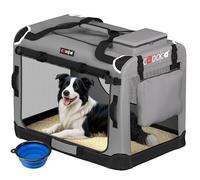 CADOCA Dog Crate Carrier, Car Foldable Travel Cage + Bowl, XL Light Grey | Soft-Sided, Mesh Windows, Lightweight, Portable, Pet Carrier Bag, Puppy Kitten Cat, Car Boot Seat Travel Crate
