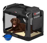 CADOCA Dog Crate Carrier, Car Foldable Travel Cage + Bowl, XXL Anthracite | Soft-Sided Fabric Pet Carrier Bag, Breathable Lightweight Portable Car Boot Seat, Mesh Windows, Puppy Kitten Cat, 90x60x66cm