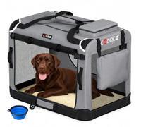 CADOCA Dog Crate Carrier, Car Foldable Travel Cage + Bowl, XXL Light Grey | Soft-Sided Fabric Pet Carrier Bag, Breathable Lightweight Portable Car Boot Seat, Mesh Windows, Puppy Kitten Cat, 90x60x66cm