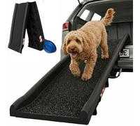 CADOCA® Foldable Dog Ramp For Cars | 156x40cm | Non Slip Surface | Lightweight & Compact | with Carrying Handle, Safety Bar, Reflectors, Bumper Protection & Drinking Bowl | Pet Boarding Aid