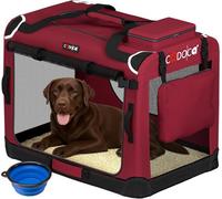 CADOCA® XL Dog Crate | 82x56x58cm | Foldable Breathable Car Pet Transport Box | Dog Travel Crate | Robust Pet Vet Holiday Cat Carrier Puppy Kitten Rabbit | Dark Red