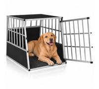 CADOCA Large Dog Crate Car Boot, Dog Cage L, Travel Carrier, Aluminium | Large Dog Guard Alternative, Heavy Duty Metal, Lockable Divider Tray, Cat Transport, Separator, Puppies, Kittens, 66x90x72cm