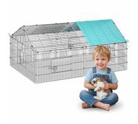 CADOCA® Outdoor Metal Rabbit Run 180x75x75cm with Green Sun Protection Roof | Lockable Doors, Small Animal Enclosure, Rabbit Hutch Run, Guinea Pig Cage, Tortoise Enclosure, Pet Play Pen Fence Cage Pens