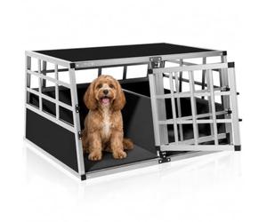 CADOCA® XL Aluminium Dog Crate for Car Boot Dog Travel Crate 89x70x51cm | Extra Large, Dog Guard Alternative, Removable Divider, Heavy Duty Metal, Lockable, Tray, Cat, Puppies Kittens 89x70x51cm