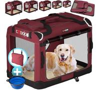 CADOCA® XL Dog Crate | 82x56x58cm | Foldable Breathable Car Pet Transport Box | Dog Travel Crate | Robust Pet Vet Holiday Cat Carrier Puppy Kitten Rabbit | Dark Red