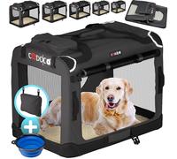 CADOCA® XL Dog Crate | 82x59x59cm | Foldable Breathable Car Pet Transport Box | Dog Travel Crate | Robust Pet Vet Holiday Cat Carrier Puppy Kitten Rabbit | Anthracite Grey