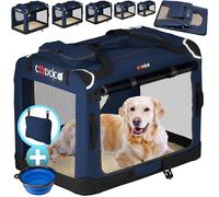 CADOCA® XL Dog Crate | 82x59x59cm | Foldable Breathable Car Pet Transport Box | Dog Travel Crate | Robust Pet Vet Holiday Cat Carrier Puppy Kitten Rabbit | Navy Blue