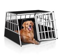 CADOCA XXL Dog Crate Car Boot, Dog Cage Large, Travel Carrier, Aluminium | Extra Large, Dog Guard Alternative, Removable Divider, Heavy Duty Metal, Lockable, Tray, Cat, Puppies Kittens 97x90x70cm