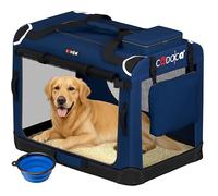 CADOCA® XXXL Dog Crate | 101x68x65cm | Foldable Breathable Car Pet Transport Box | Dog Travel Crate | Robust Pet Vet Holiday Cat Carrier Puppy Kitten Rabbit | Navy Blue