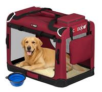 CADOCA® XXXL Dog Crate | 101x68x65cm | Foldable Breathable Car Pet Transport Box | Dog Travel Crate | Robust Pet Vet Holiday Cat Carrier Puppy Kitten Rabbit | Dark Red