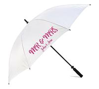 Cadogan Gifts Personalised Mr & Mrs Design with Couples First Names or Surname White Wedding Umbrella Parasol (Pink)