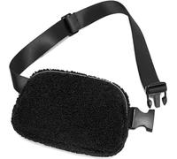 Cadoline Black Plush Teddy Fleece Sherpa Belt Bum Bag Handbag 14 x 20.5 x 5cm