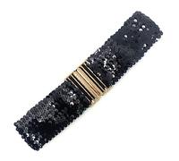 Cadoline Black Sequin Belts For Women With Elastic Stretch and Gold Buckle Waist Band Corset