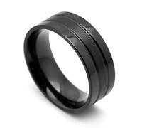 Cadoline Men's Stainless Steel Centre Matt Ring 8mm Black Size 10