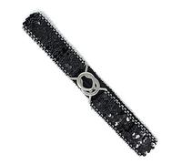 Cadoline Small Slim Sequin Belt Black With Silver Trim Belt Length/Width 62 x 5cm 70s Accessories For Women
