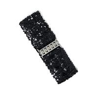 Cadoline Wide Large Sequin Black Belt Silver Buckle Length/Width 56 x 7cm Elastic Waist Paillette Style