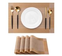 CADONO Placemats Set of 4 Washable Indoor/Outdoor Vinyl Place Mats for Dining Table Durable Non-Slip Heat Resistant PVC Weave Table Mats（Gold Cube）