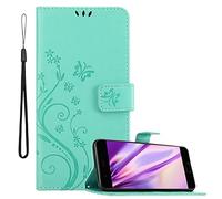 cadorabo Book Case compatible with Huawei P10 PLUS in FLORAL TURQUOISE - Cover in Flower Design with Magnetic Closure, Stand Function and 3 Card Slots - Wallet Etui Pouch PU Leather Flip