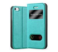 cadorabo Book Case works with Apple iPhone 5 / iPhone 5S / iPhone SE in MINT TURQUOISE - with Magnetic Closure, 2 Viewing Windows and Stand Function - Wallet Etui Cover Pouch PU Leather Flip