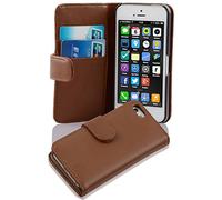 cadorabo Book Case works with Apple iPhone 5C in SADDLE BROWN - with Stand Function and Card Slot made of Smooth Faux Leather - Wallet Etui Cover Pouch PU Leather Flip