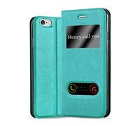 cadorabo Book Case works with Apple iPhone 6 / iPhone 6S in MINT TURQUOISE - with Magnetic Closure, 2 Viewing Windows and Stand Function - Wallet Etui Cover Pouch PU Leather Flip