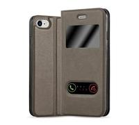 cadorabo Book Case works with Apple iPhone 7 / iPhone 7S / iPhone 8 in STONE BROWN - with Magnetic Closure, 2 Viewing Windows and Stand Function - Wallet Etui Cover Pouch PU Leather Flip