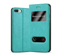 cadorabo Book Case works with Apple iPhone 8 PLUS / 7 PLUS / 7S PLUS in MINT TURQUOISE - with Magnetic Closure, 2 Viewing Windows and Stand Function - Wallet Etui Cover Pouch PU Leather Flip