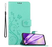 cadorabo Book Case works with Honor 10 LITE/P Smart 2019 in FLORAL TURQUOISE - Cover in Flower Design with Magnetic Closure, Stand Function and 3 Card Slots - Wallet Etui Pouch PU Leather Flip