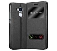 cadorabo Book Case works with Honor 5C in COMET BLACK - with Magnetic Closure, 2 Viewing Windows and Stand Function - Wallet Etui Cover Pouch PU Leather Flip
