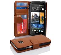 cadorabo Book Case works with HTC ONE M7 (1. Gen.) in COGNAC BROWN - with Magnetic Closure and 3 Card Slots - Wallet Etui Cover Pouch PU Leather Flip