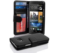 cadorabo Book Case works with HTC ONE M7 (1. Gen.) in MIDNIGHT BLACK - with Magnetic Closure and 3 Card Slots - Wallet Etui Cover Pouch PU Leather Flip