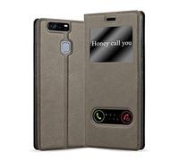cadorabo Book Case works with Huawei P9 in STONE BROWN - with Magnetic Closure, 2 Viewing Windows and Stand Function - Wallet Etui Cover Pouch PU Leather Flip