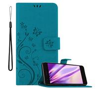 cadorabo Book Case works with LG K8 2018 in FLORAL BLUE - Cover in Flower Design with Magnetic Closure, Stand Function and 3 Card Slots - Wallet Etui Pouch PU Leather Flip