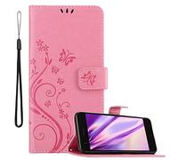 cadorabo Book Case works with LG K8 2018 in FLORAL PINK - Cover in Flower Design with Magnetic Closure, Stand Function and 3 Card Slots - Wallet Etui Pouch PU Leather Flip