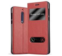 cadorabo Book Case works with Nokia 5 2017 in SAFFRON RED - with Magnetic Closure, 2 Viewing Windows and Stand Function - Wallet Etui Cover Pouch PU Leather Flip