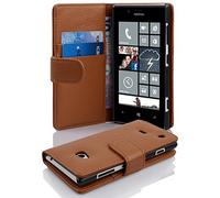 cadorabo Book Case works with Nokia Lumia 720 in SADDLE BROWN - with Stand Function and Card Slot made of Structured Faux Leather - Wallet Etui Cover Pouch PU Leather Flip