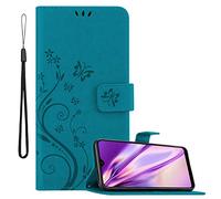 cadorabo Book Case works with Samsung Galaxy A40 / A40s in FLORAL BLUE - Cover in Flower Design with Magnetic Closure, Stand Function and 3 Card Slots - Wallet Etui Pouch PU Leather Flip