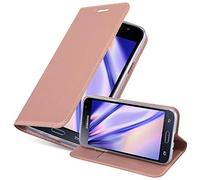cadorabo Book Case works with Samsung Galaxy J3 2016 in CLASSY ROSÉ GOLD - with Magnetic Closure, Stand Function and Card Slot - Wallet Etui Cover Pouch PU Leather Flip