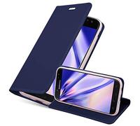 cadorabo Book Case works with Samsung Galaxy J3 2017 in CLASSY DARK BLUE - with Magnetic Closure, Stand Function and Card Slot - Wallet Etui Cover Pouch PU Leather Flip
