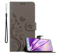 cadorabo Book Case works with Samsung Galaxy J5 2017 in FLORAL GREY - Cover in Flower Design with Magnetic Closure, Stand Function and 3 Card Slots - Wallet Etui Pouch PU Leather Flip