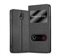 cadorabo Book Case works with Samsung Galaxy NOTE 3 in COMET BLACK - with Magnetic Closure, 2 Viewing Windows and Stand Function - Wallet Etui Cover Pouch PU Leather Flip