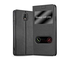 cadorabo Book Case works with Samsung Galaxy NOTE 3 in COMET BLACK - with Magnetic Closure, 2 Viewing Windows and Stand Function - Wallet Etui Cover Pouch PU Leather Flip