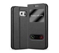 cadorabo Book Case works with Samsung Galaxy NOTE 5 in COMET BLACK - with Magnetic Closure, 2 Viewing Windows and Stand Function - Wallet Etui Cover Pouch PU Leather Flip
