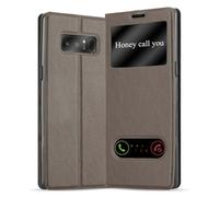 cadorabo Book Case works with Samsung Galaxy NOTE 8 in STONE BROWN - with Magnetic Closure, 2 Viewing Windows and Stand Function - Wallet Etui Cover Pouch PU Leather Flip