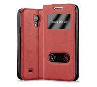 cadorabo Book Case works with Samsung Galaxy S4 in SAFFRON RED - with Magnetic Closure, 2 Viewing Windows and Stand Function - Wallet Etui Cover Pouch PU Leather Flip