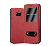cadorabo Book Case works with Samsung Galaxy S8 in SAFFRON RED - with Magnetic Closure, 2 Viewing Windows and Stand Function - Wallet Etui Cover Pouch PU Leather Flip