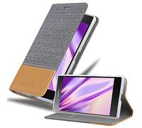 cadorabo Book Case works with Sony Xperia Z5 PREMIUM in LIGHT GREY BROWN - with Magnetic Closure, Stand Function and Card Slot - Wallet Etui Cover Pouch PU Leather Flip