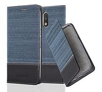 cadorabo - Book Style Wallet for Motorola MOTO G4 PLUS with Stand Function, Card Slot and invisible Magnetic Closure in Fabric-Fauxleather Design - Etui Case Cover Protection in DARK-BLUE-BLACK