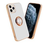 cadorabo Case compatible with Apple iPhone 11 PRO MAX in Glossy White - Gold with ring - Protective cover made of flexible TPU silicone, with camera protection and magnetic car holder